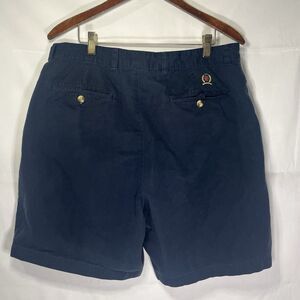 Tommy Hilfiger 90s Lion Crest Mens Size 36 Shorts Navy Blue Chino Pleated 7" Y2K